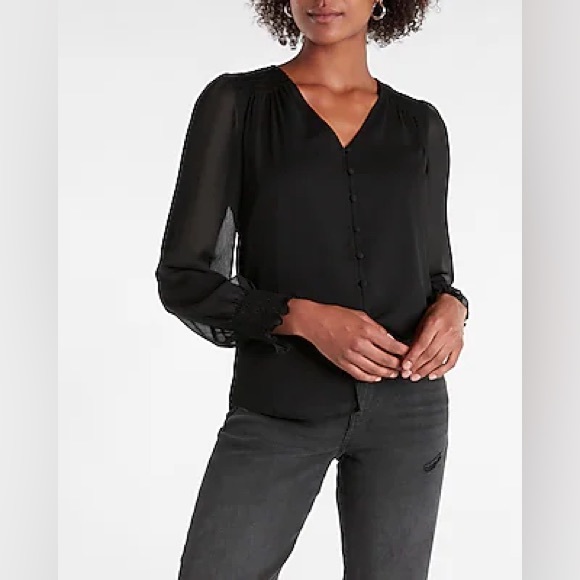 EXPRESS Chiffon Button Front Top XS - Picture 6 of 7